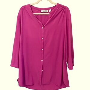 Coolibar XL Magenta Pink UPF 50 Sun Protection 3/4 Sleeve Button Front Tunic
